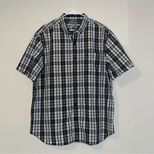 Carhartt Mens XL Blue/Gray Button Down Shirt Short Sleeve Casual Striped Outdoor